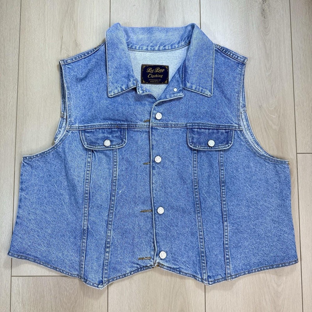 Vintage Be Bop Clothing 80s Denim Vest Blue Jean Sleeveless Button Down USA Made